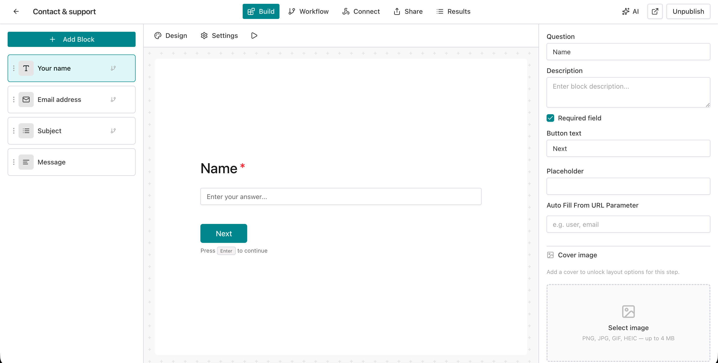 AntForms form editor with Build tab active