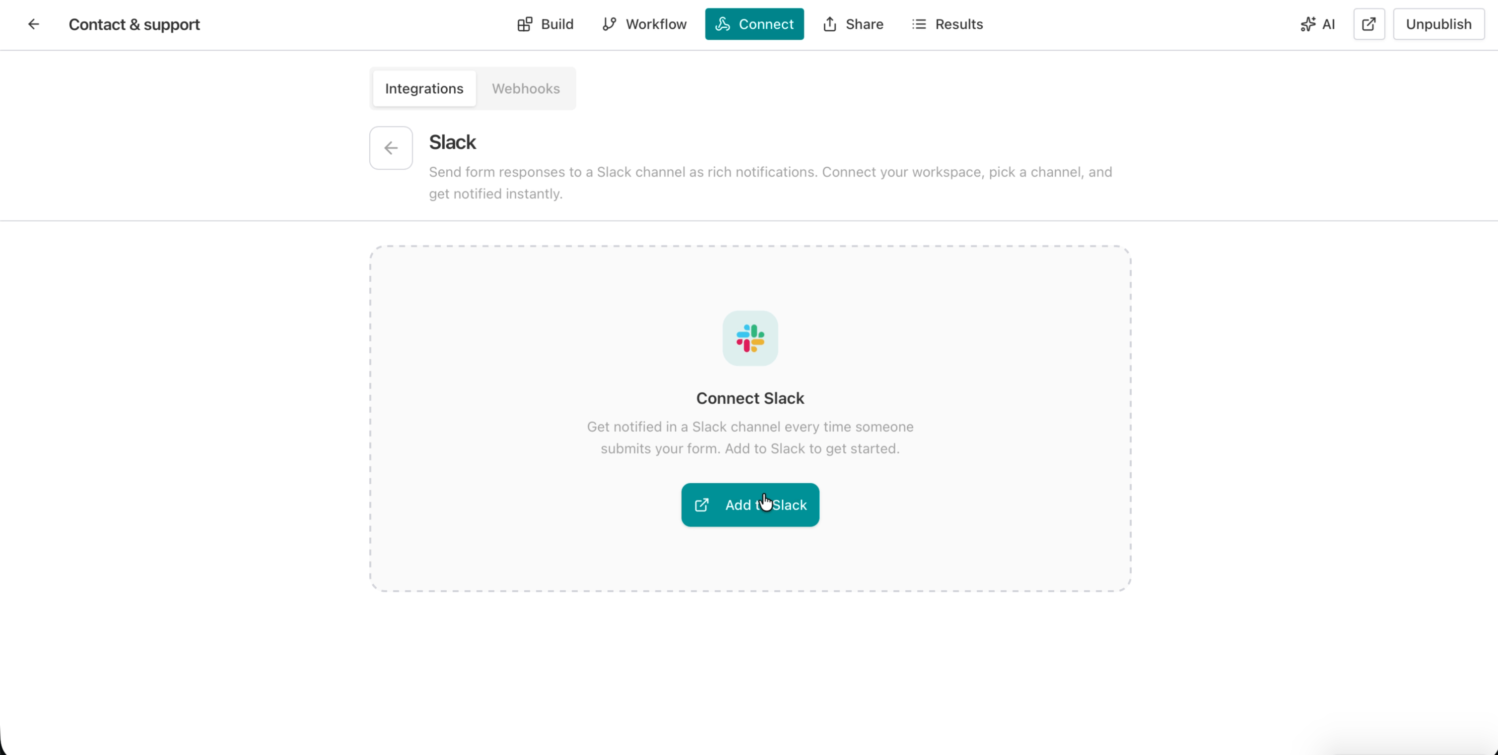 Slack OAuth page showing Allow the AntForms app to access Slack with workspace set to AntForms and Cancel and Allow buttons
