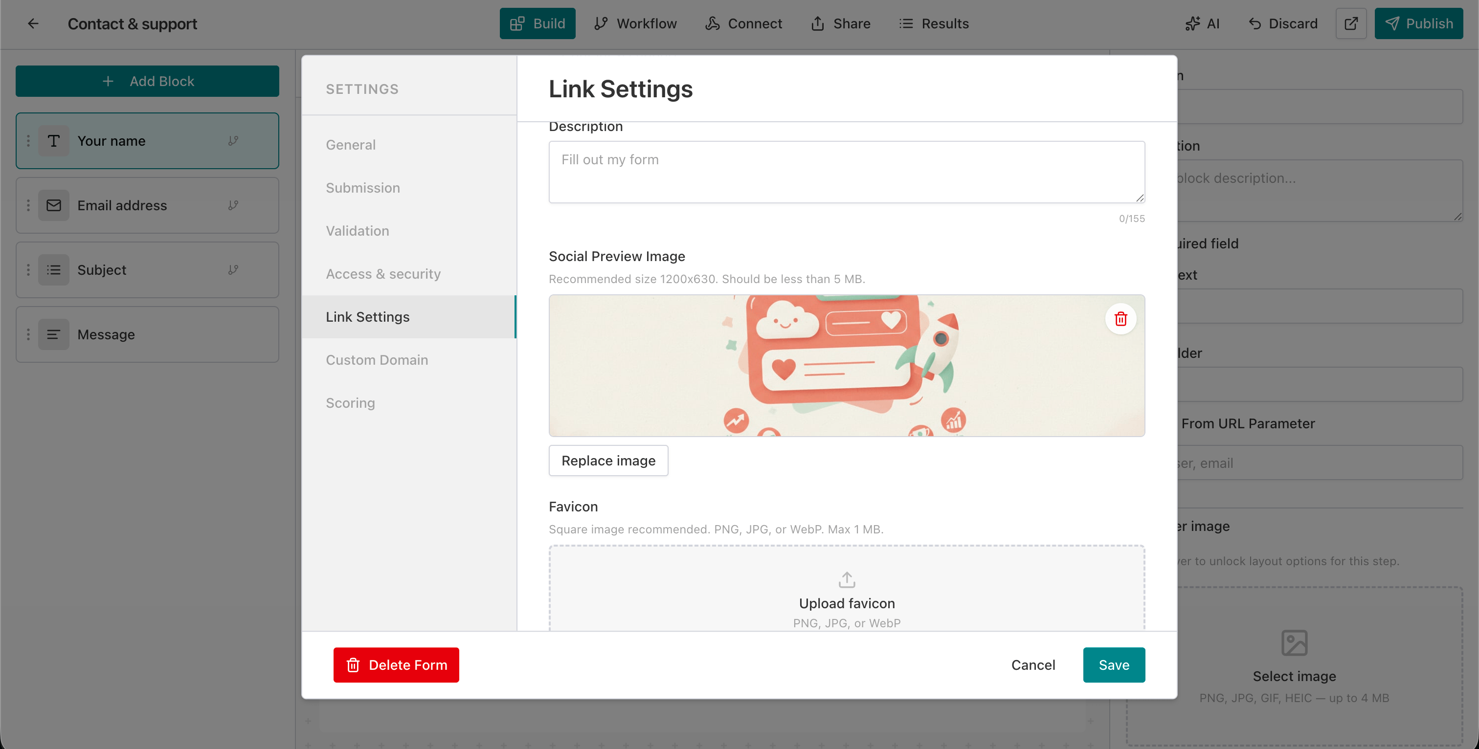 OG image uploaded with favicon section visible