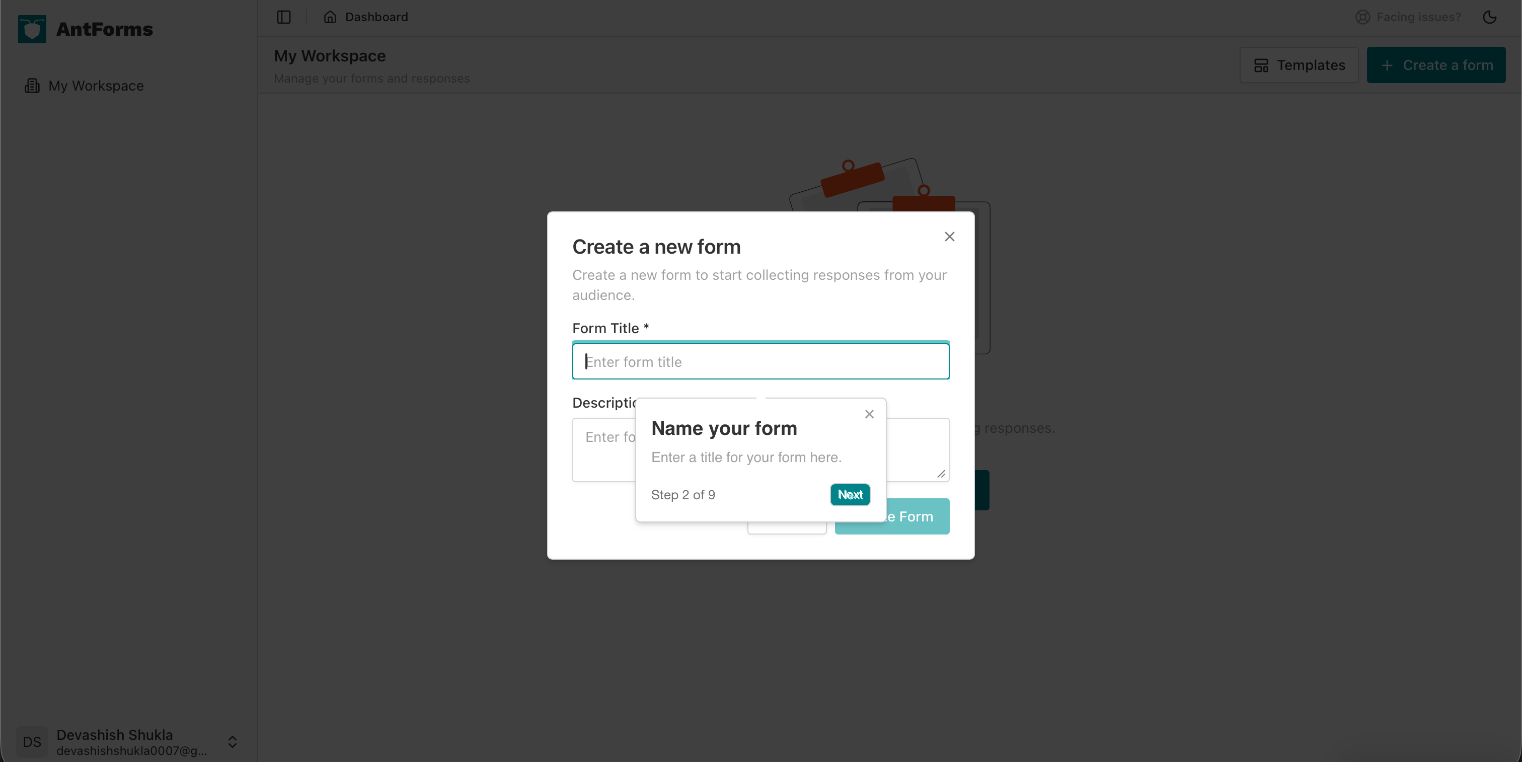 AntForms Step 2 of 9: Enter a title for your form here